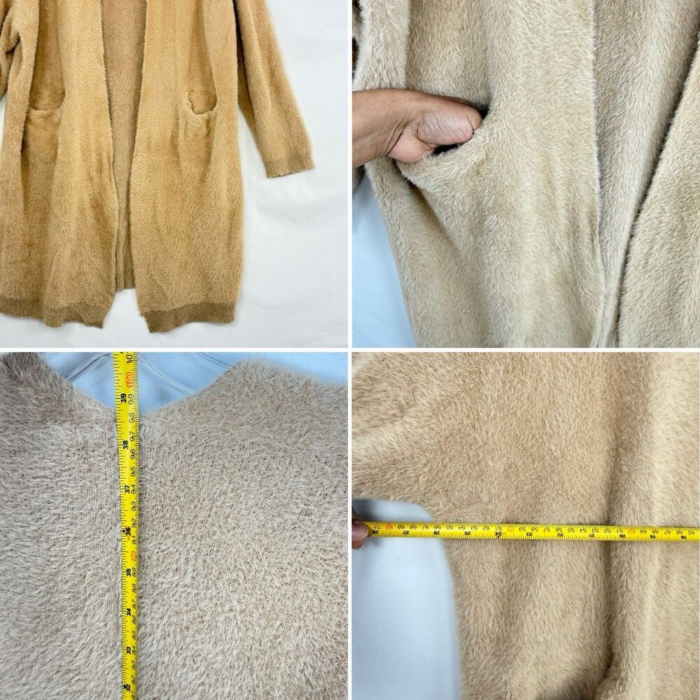 STELEN Fuzzy Knit Long Cardigan Sweater Camel Tan Open Front Slouchy Womens Sz M - Picture 10 of 16